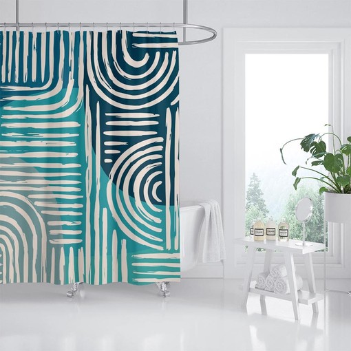Modern Abstract Blue Shower Curtain, Extra Thick Polyester Fabric Curtains with Hooks, Customizable Bath Decor - Image 2