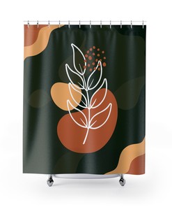 Modern Abstract Green Orange Leaf Print Shower Curtain | Water-Resistant Bath Decor