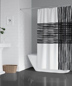 Modern Abstract Pattern Shower Curtain with Black and White Bath Curtain for Mid Century Bathroom Decor