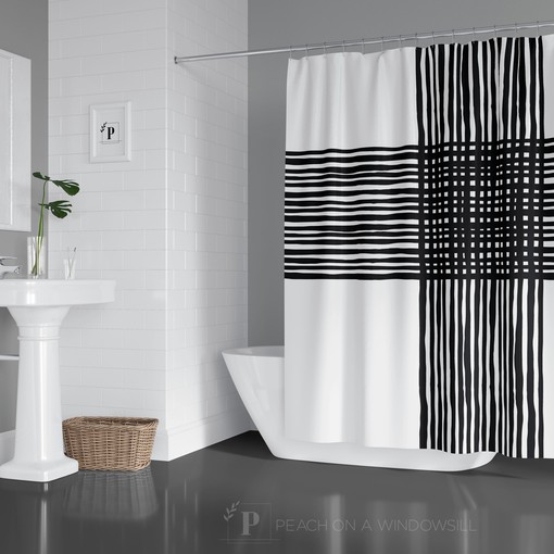 Modern Abstract Pattern Shower Curtain with Black and White Bath Curtain for Mid Century Bathroom Decor