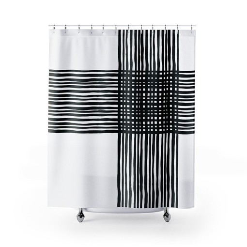 Modern Abstract Pattern Shower Curtain with Black and White Bath Curtain for Mid Century Bathroom Decor - Image 2