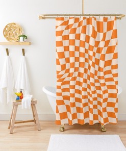 Modern Abstract Shower Curtain with Orange Squares for Perfect Eco-Friendly and Waterproof Bathroom Decor