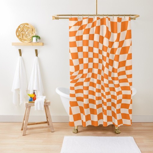 Modern Abstract Shower Curtain with Orange Squares for Perfect Eco-Friendly and Waterproof Bathroom Decor