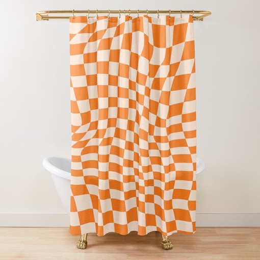 Modern Abstract Shower Curtain with Orange Squares for Perfect Eco-Friendly and Waterproof Bathroom Decor - Image 4