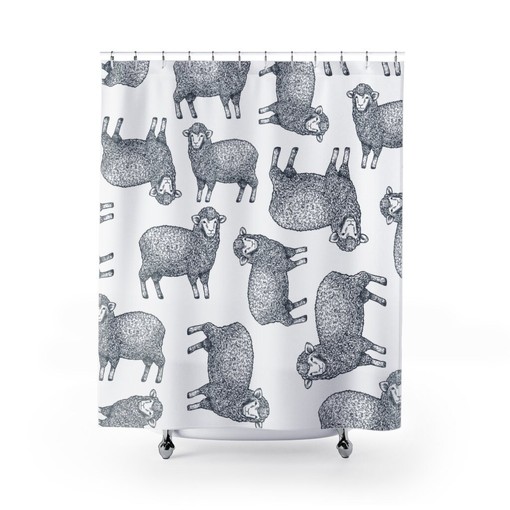 Modern Animal Lover Gift Lamb Farm Animals Shower Curtain