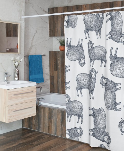 Modern Animal Lover Gift Lamb Farm Animals Shower Curtain - Image 4