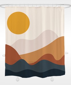 Modern Art Desert Sunset Shower Curtain - Waterproof and Customizable Size for Your Bathroom Decor