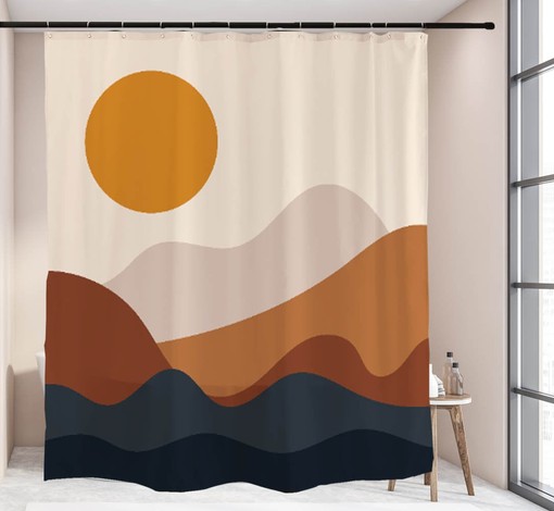 Modern Art Desert Sunset Shower Curtain - Waterproof and Customizable Size for Your Bathroom Decor - Image 2