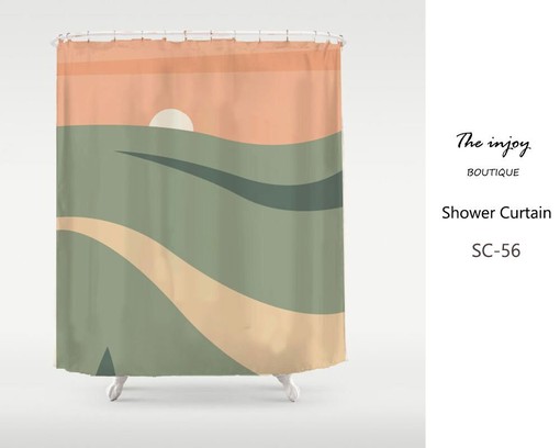 Modern Art Green Field Orange Sky Sunrise Shower Curtain - Add a Touch of Nature to Your Bathroom Decor