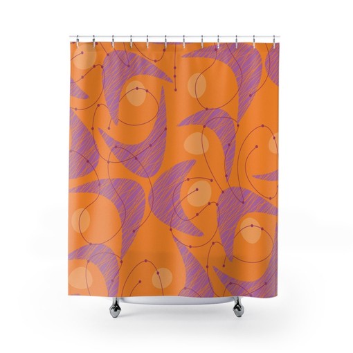 Modern Art Print Retro Shower Curtain: Funky Housewarming Gift Idea