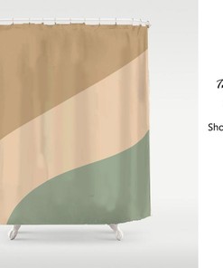 Modern Art Sideling Shower Curtain, Abstract Light Brown Beige Green Design Bath Decor Custom Sizes Available