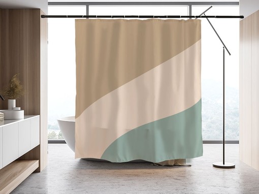 Modern Art Sideling Shower Curtain, Abstract Light Brown Beige Green Design Bath Decor Custom Sizes Available - Image 2