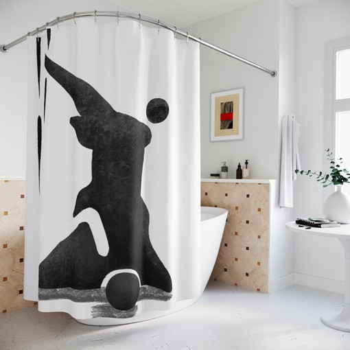Modern Black And White Geometric Abstract Shower Curtain, Designer Minimalist Curtain