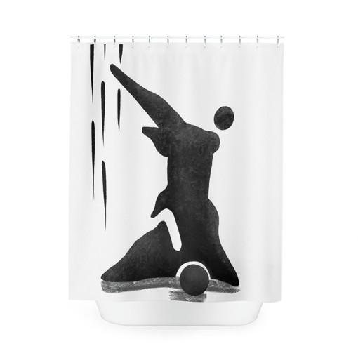 Modern Black And White Geometric Abstract Shower Curtain, Designer Minimalist Curtain - Image 3