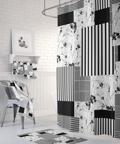 Modern Black and White Shower Curtain with Chic Bath Accessories for Contemporary Bathroom Decor