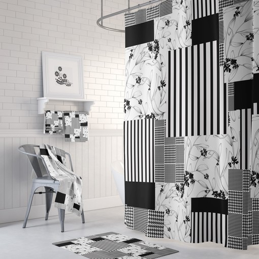 Modern Black and White Shower Curtain with Chic Bath Accessories for Contemporary Bathroom Decor