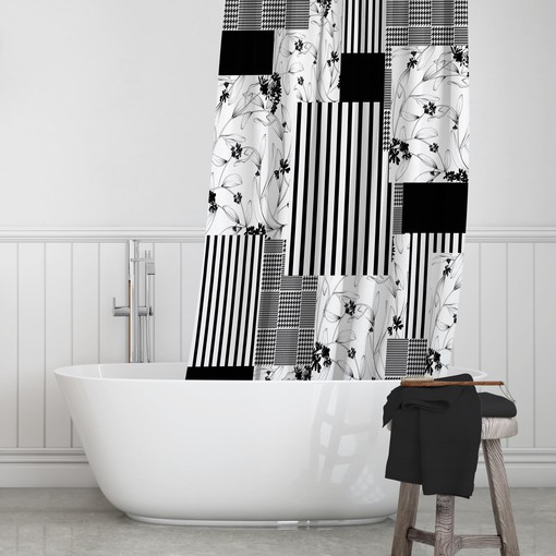 Modern Black and White Shower Curtain with Chic Bath Accessories for Contemporary Bathroom Decor - Image 2