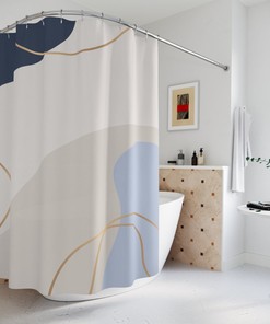 Modern Blue Gold Contemporary Art Boho Abstract Pattern Shower Curtain