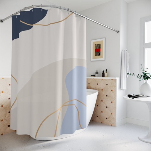 Modern Blue Gold Contemporary Art Boho Abstract Pattern Shower Curtain