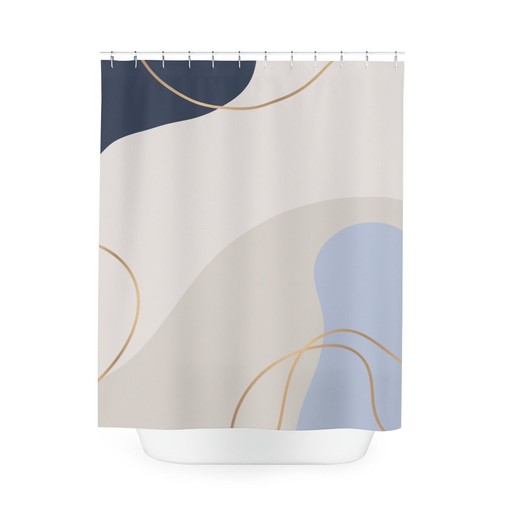 Modern Blue Gold Contemporary Art Boho Abstract Pattern Shower Curtain - Image 3