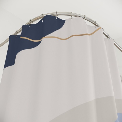 Modern Blue Gold Contemporary Art Boho Abstract Pattern Shower Curtain - Image 4