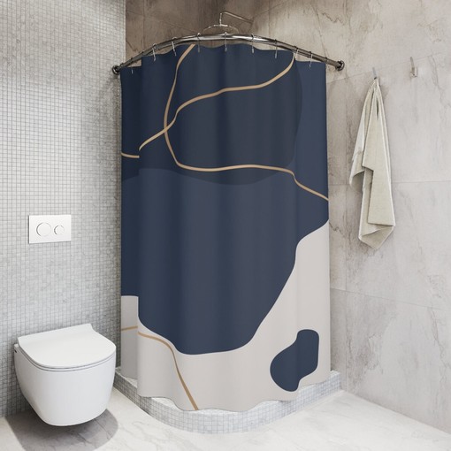 Modern Blue Gold Minimalist Mint Home Art Boho Abstract Pattern Shower Curtain - Image 2