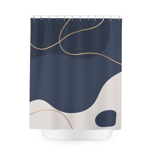 Modern Blue Gold Minimalist Mint Home Art Boho Abstract Pattern Shower Curtain - Image 3