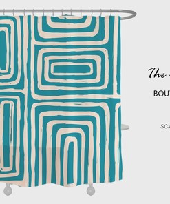 Modern Blue Lines Abstract Shower Curtain - Polyester Fabric with Hooks and Waterproof Bath Decor