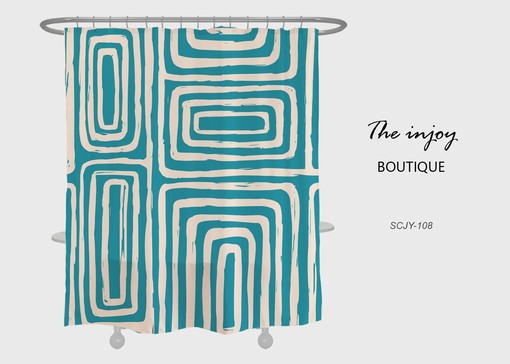 Modern Blue Lines Abstract Shower Curtain - Polyester Fabric with Hooks and Waterproof Bath Decor