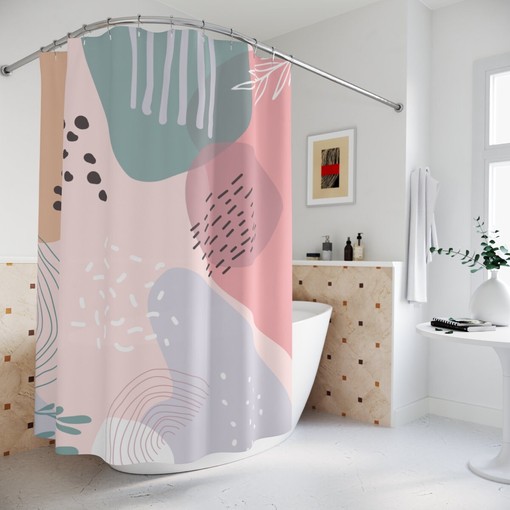 Modern Blue Pink Lake Designer Boho Abstract Pattern Shower Curtain