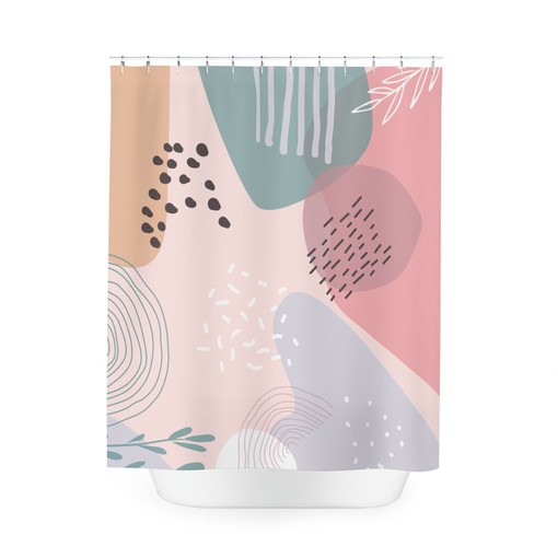 Modern Blue Pink Lake Designer Boho Abstract Pattern Shower Curtain - Image 3