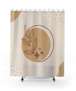 Modern Boho Floral Leaves Shower Curtain / Earthy Beige & Copper Sun Abstract Bath Print / Cottagecore Bathroom Decor