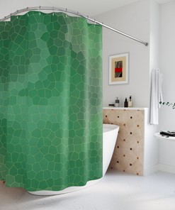 Modern Boho Shower Curtain - Relaxing Sage Green Tiles Design for Chic Bath Decor