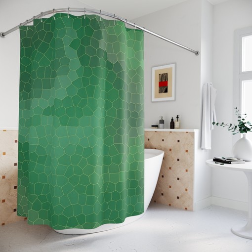 Modern Boho Shower Curtain - Relaxing Sage Green Tiles Design for Chic Bath Decor