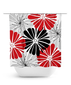 Modern Chic Red Gray Floral Shower Curtain | Fabric Bath Decor for Girls Bathroom