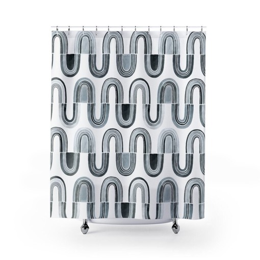 Modern Contemporary Black White Gray Line Art Luxury Shower Curtain
