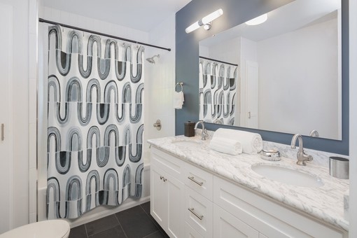 Modern Contemporary Black White Gray Line Art Luxury Shower Curtain - Image 2