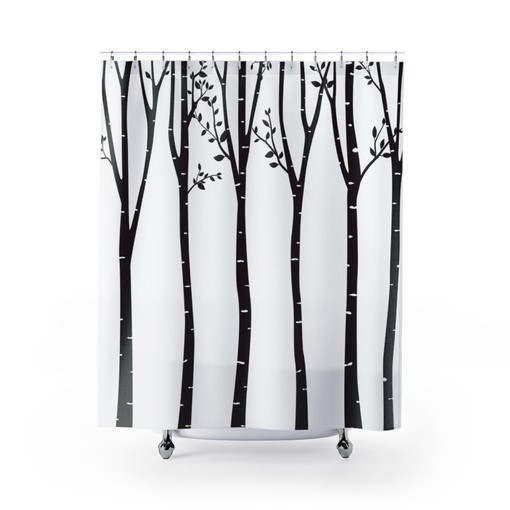Modern Designer Tree Outline Kids Bathroom Shower Curtain