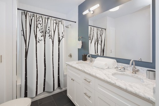 Modern Designer Tree Outline Kids Bathroom Shower Curtain - Image 2