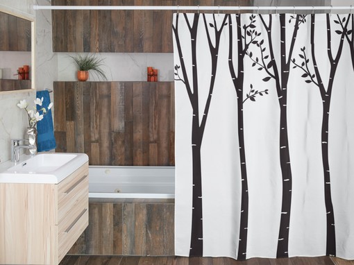 Modern Designer Tree Outline Kids Bathroom Shower Curtain - Image 3