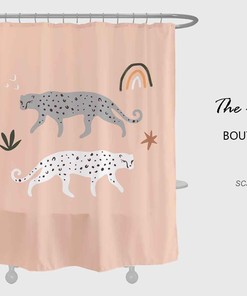 Modern Disney Gray White Leopard Pattern Shower Curtain, Pink Touches for Stylish Bathroom Decor, Custom Sizes Available