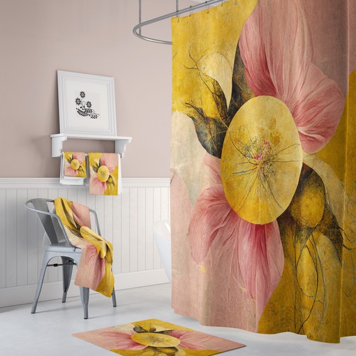 Modern Floral Abstract Shower Curtain Set - Stylish Bath Set with Optional Bathroom Accessories - Image 4