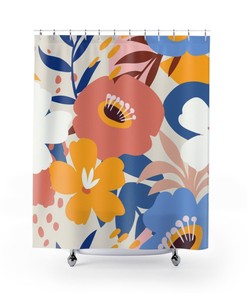 Modern Flower Print Shower Curtain, Add a Pop of Color to Your Bathroom | colorful shower curtains