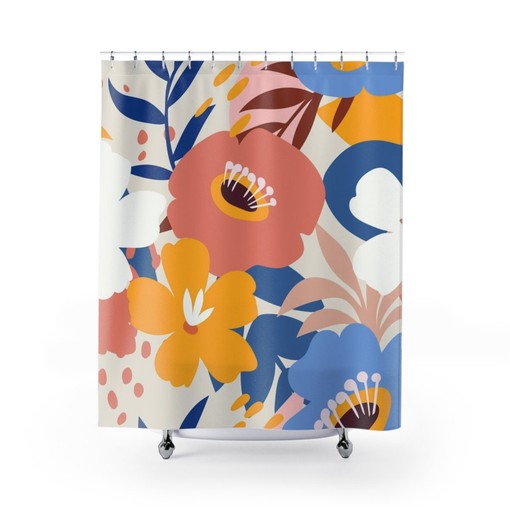 Modern Flower Print Shower Curtain, Add a Pop of Color to Your Bathroom | colorful shower curtains