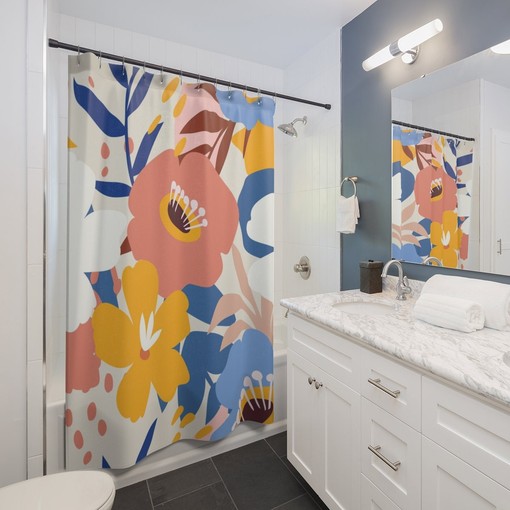 Modern Flower Print Shower Curtain, Add a Pop of Color to Your Bathroom | colorful shower curtains - Image 2