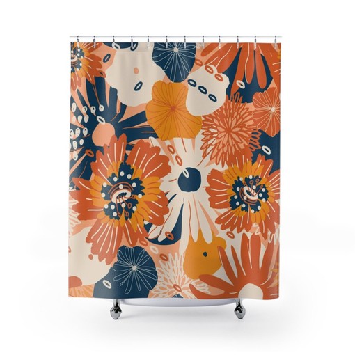 Modern Flower Print Shower Curtain for a Housewarming Gift - Trendy and Chic Bathroom Decor