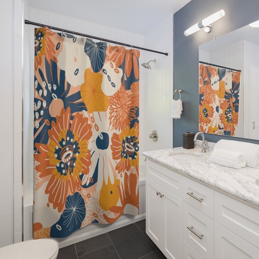 Modern Flower Print Shower Curtain for a Housewarming Gift - Trendy and Chic Bathroom Decor - Image 2