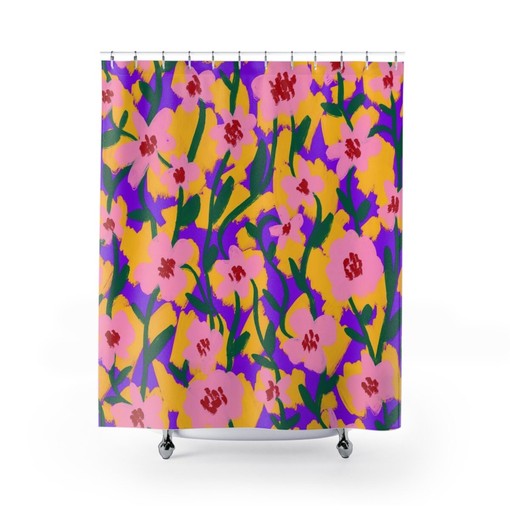 Modern Flower Print Shower Curtain for a Stylish Bathroom - Trendy and Vibrant Bathroom Decor
