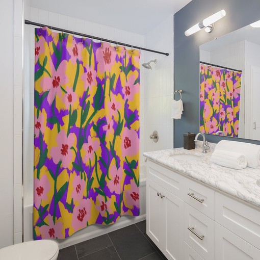 Modern Flower Print Shower Curtain for a Stylish Bathroom - Trendy and Vibrant Bathroom Decor - Image 2
