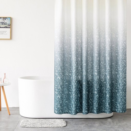 Modern Gradient Blue Polyester Shower Curtain - Elegant and Functional Addition to Your Bathroom Decor - Image 2